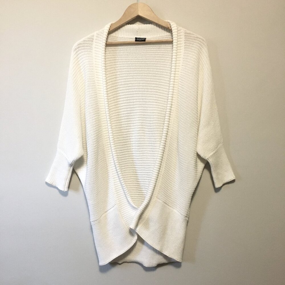 Point Zero White Knit Bat Sleeve Open Front Cardigan Medium Bohemian - Picture 2 of 16